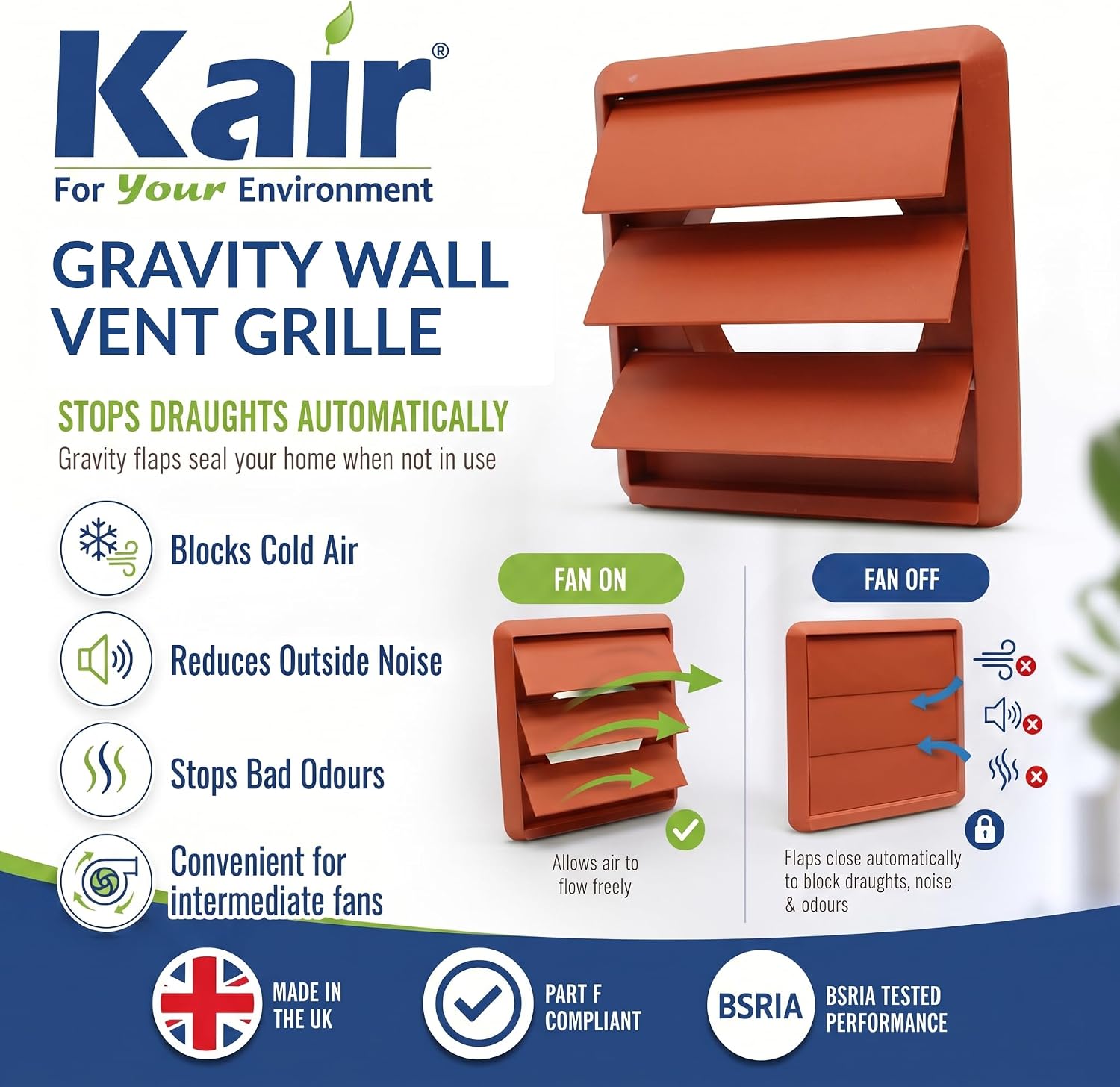 Detalle 2 de Kair Terracotta 150mm Gravity Wall Vent Grille
