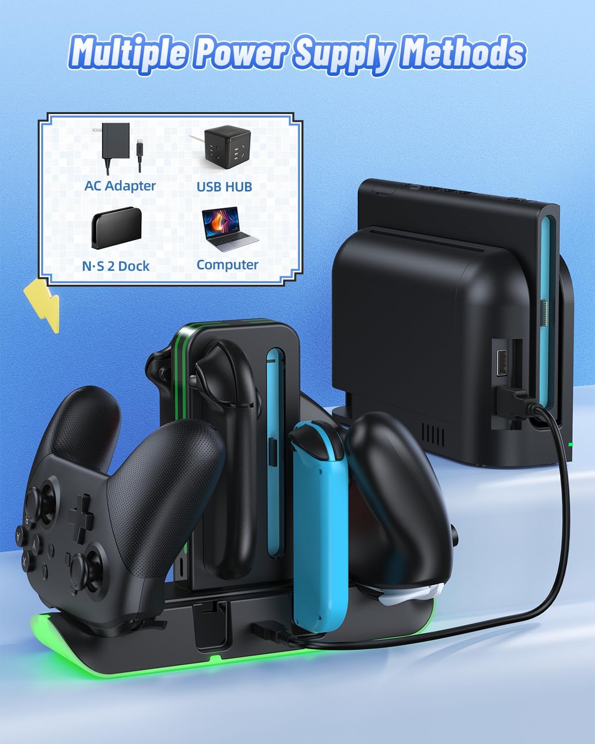 Thumbnail 5 de FASTSNAIL Charging Dock for Nintendo Switch 1/2 Controllers (9 RGB Lighting, Magnetic Storage)