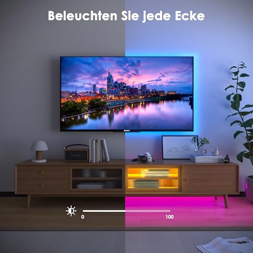 Detalle de HOVVIDA LED Strip 10M – RGB LED Streifen mit App, Fernbedienung, Musikmodus und Timing für Zuhause und Gewerbe