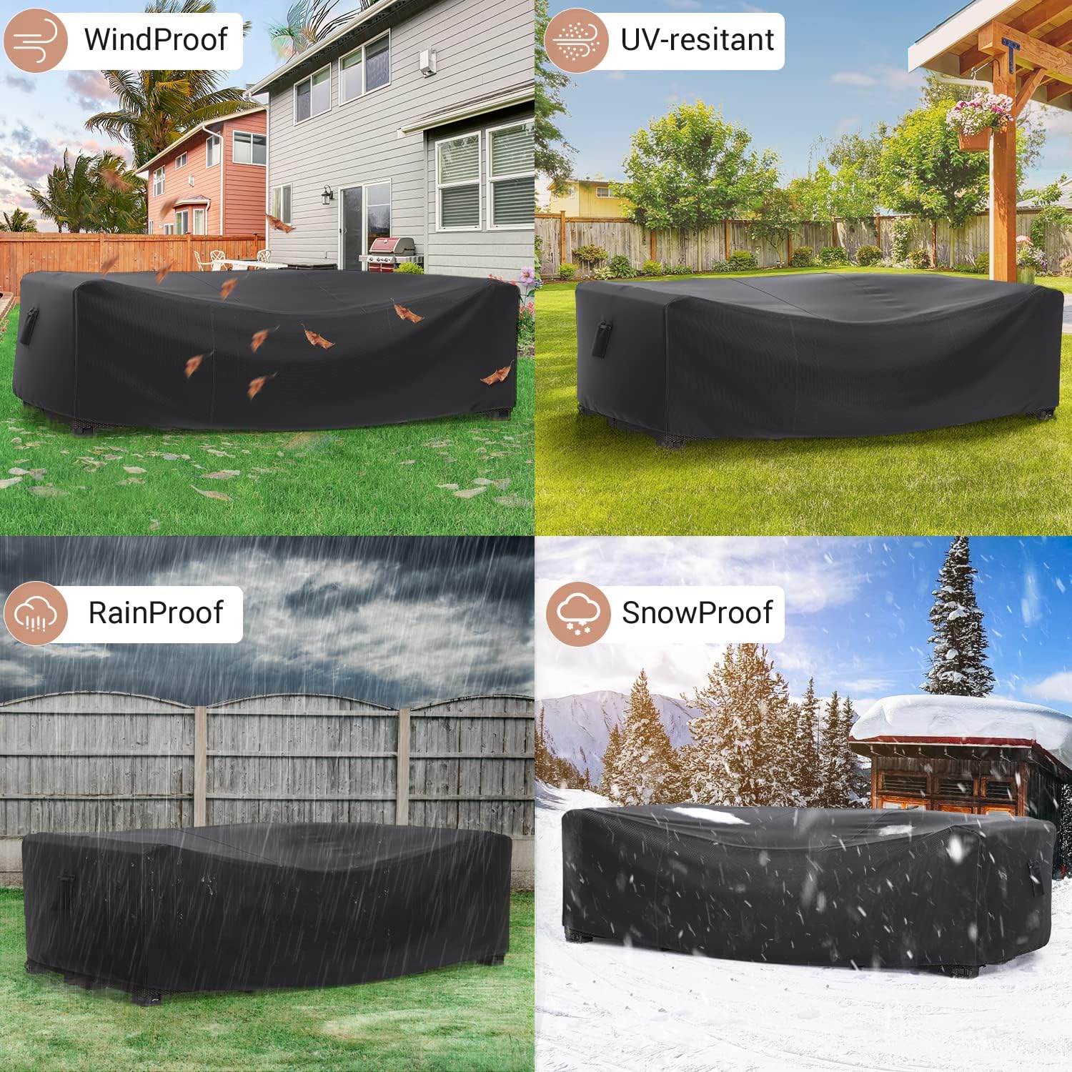 Detalle de Mrrihand Rectangular-1 Patio Furniture Cover, 107 x 81 x 27.9 in, Black
