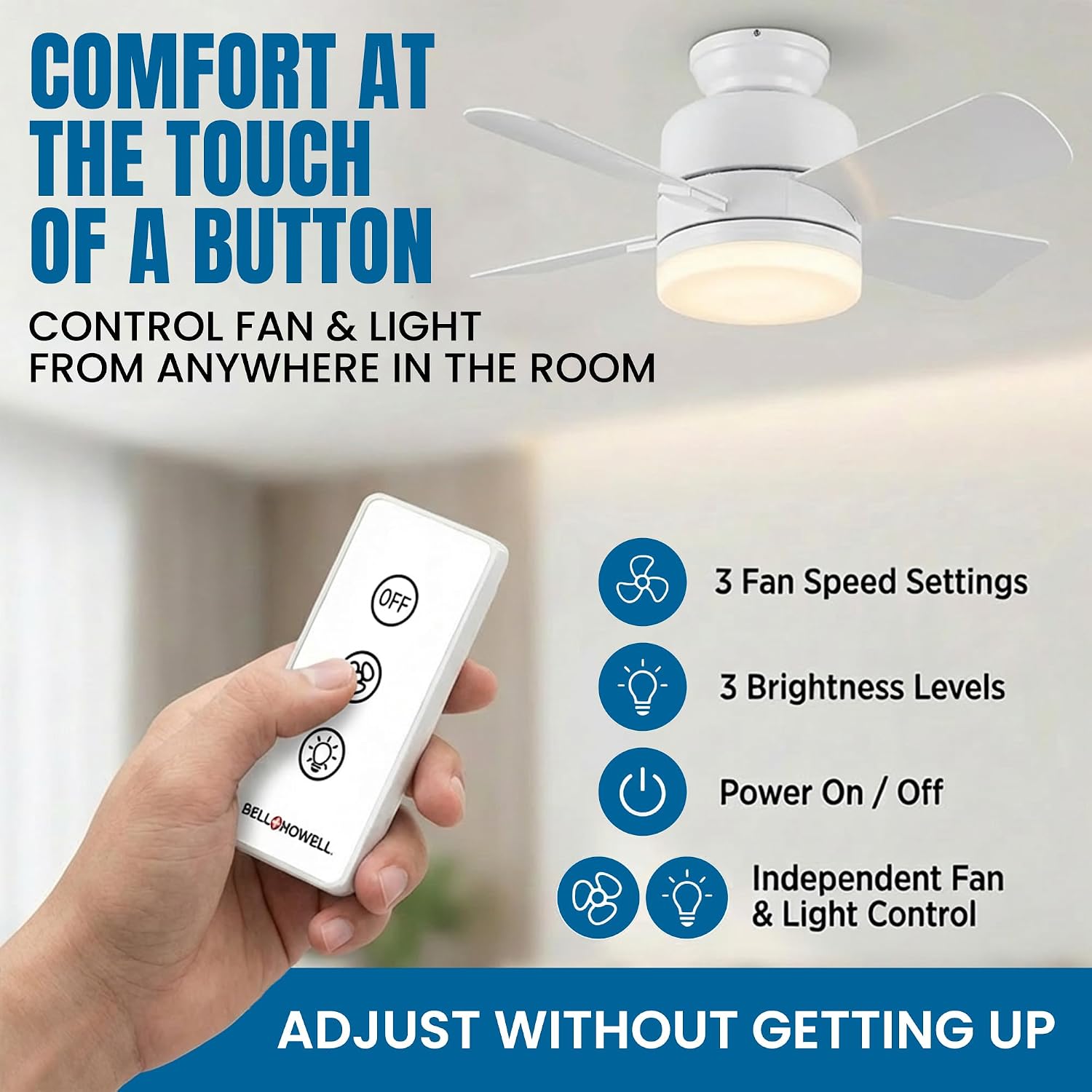 Detalle de Bell+Howell Socket Breeze 15.4" Socket Fan Light with Remote Control