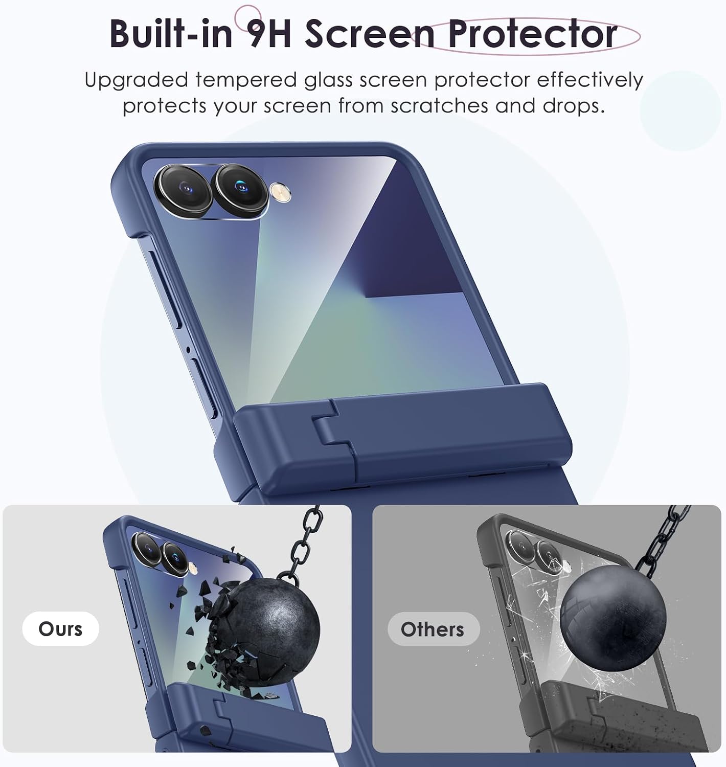 Detalle de HWeggo Case for Samsung Galaxy Z Flip 7 (2025) – Hinged Protection, Built‑in Screen Protector, Blue