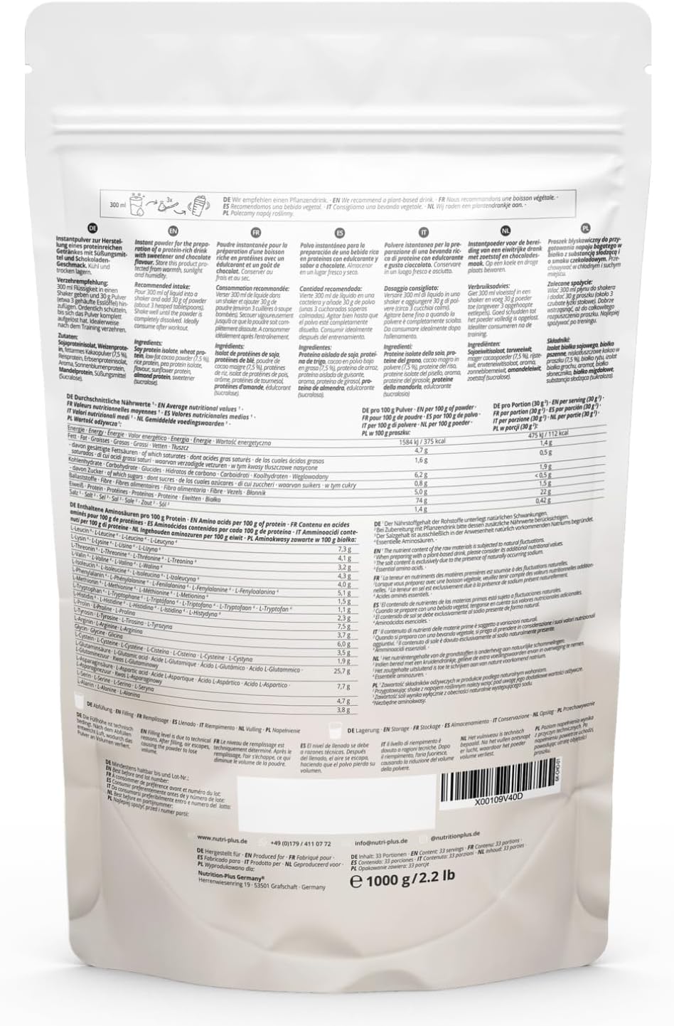Thumbnail 5 de Nutri + Proteinshake Schokolade 1 kg Proteinpulver