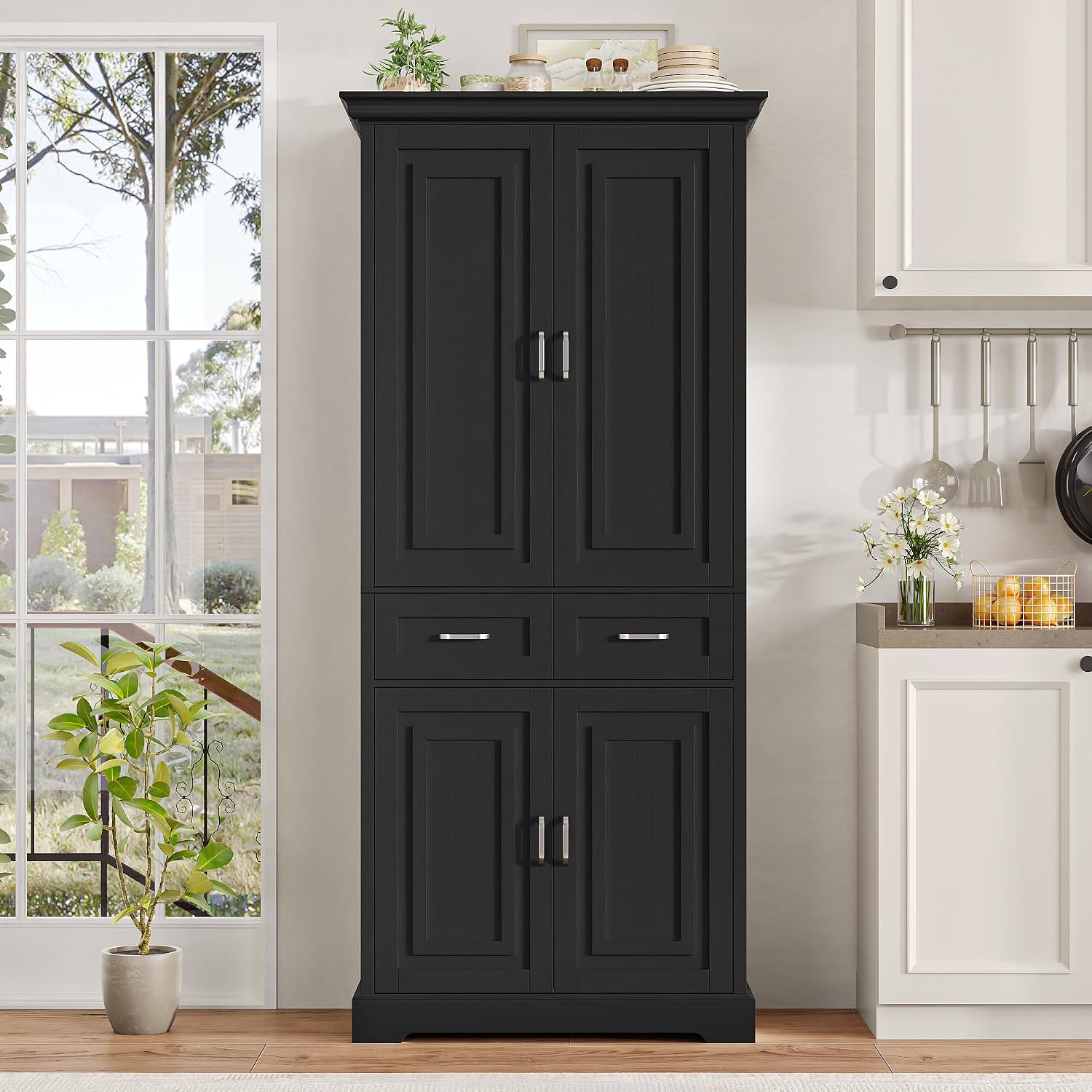 Thumbnail 5 de FirFurd P470 Tall Kitchen Cupboard, 4 Doors, 2 Drawers, Black