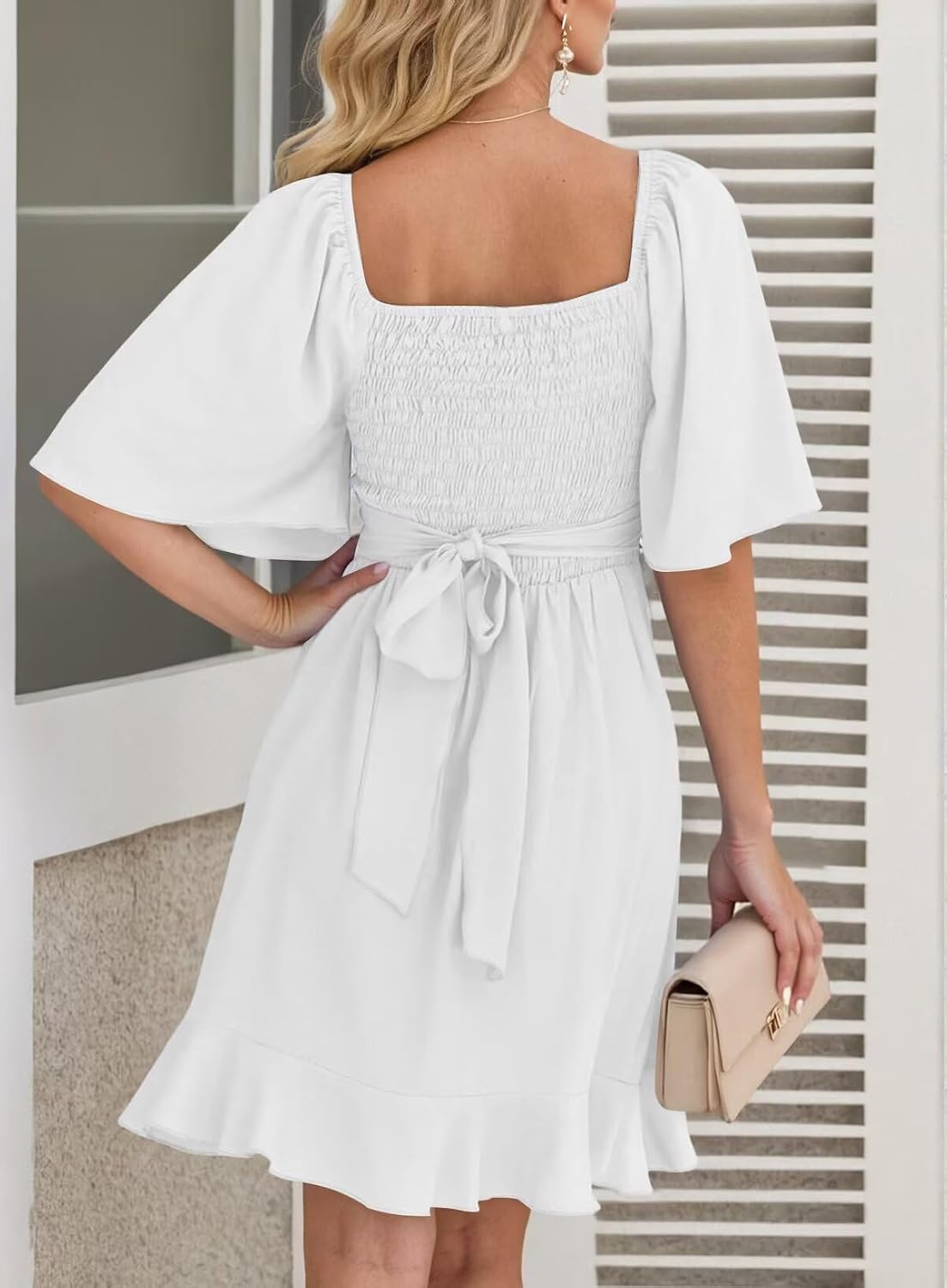Thumbnail 1 de Dokotoo Wrap-Style V-Neck Smocked Waist Tiered Mini Dress with Belt
