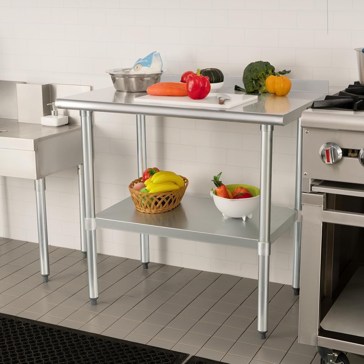Thumbnail 6 de HARDURA Stainless Steel Table Prep & Work Table 24 x 36 Inches (NSF) with Undershelf and 2-inch Backsplash