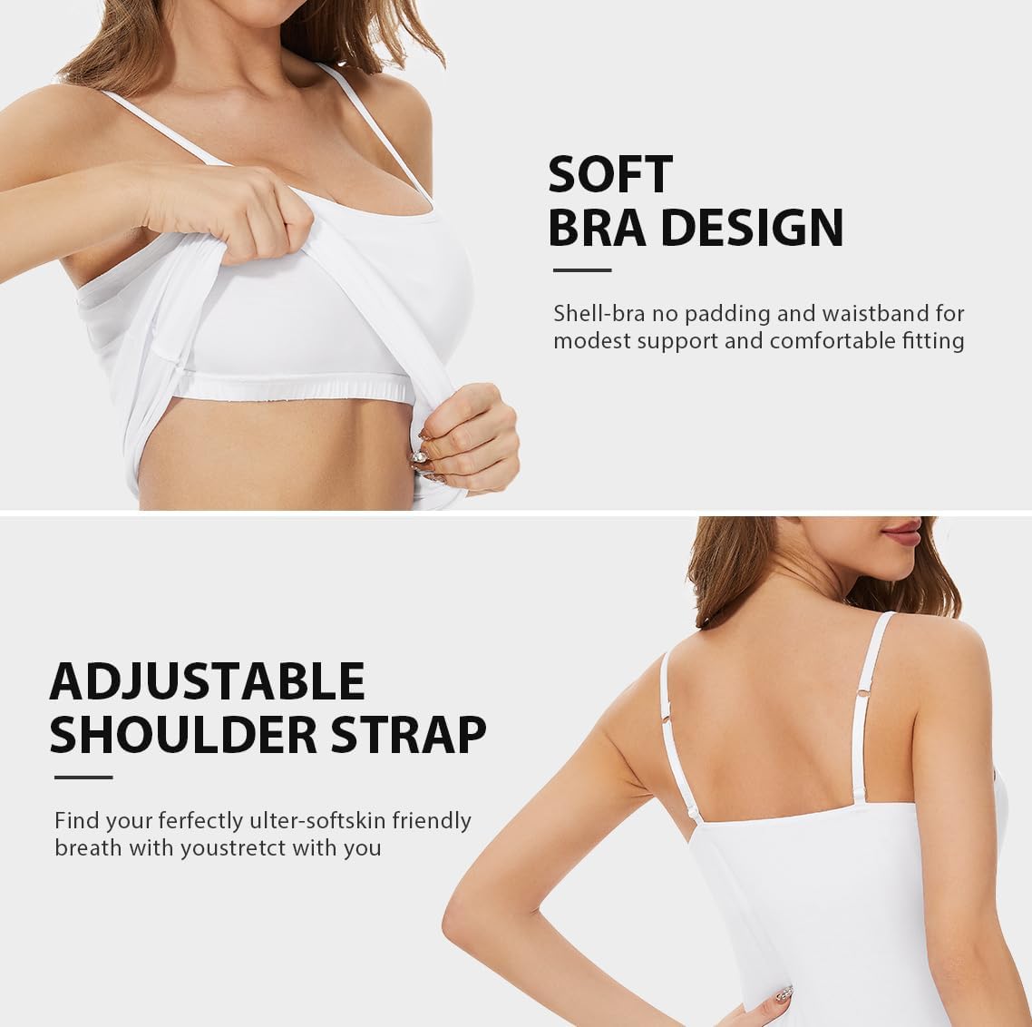 Detalle de ROSYLINE Women's Cotton Camisoles with Shelf Bra, Adjustable Straps, 3-Pack
