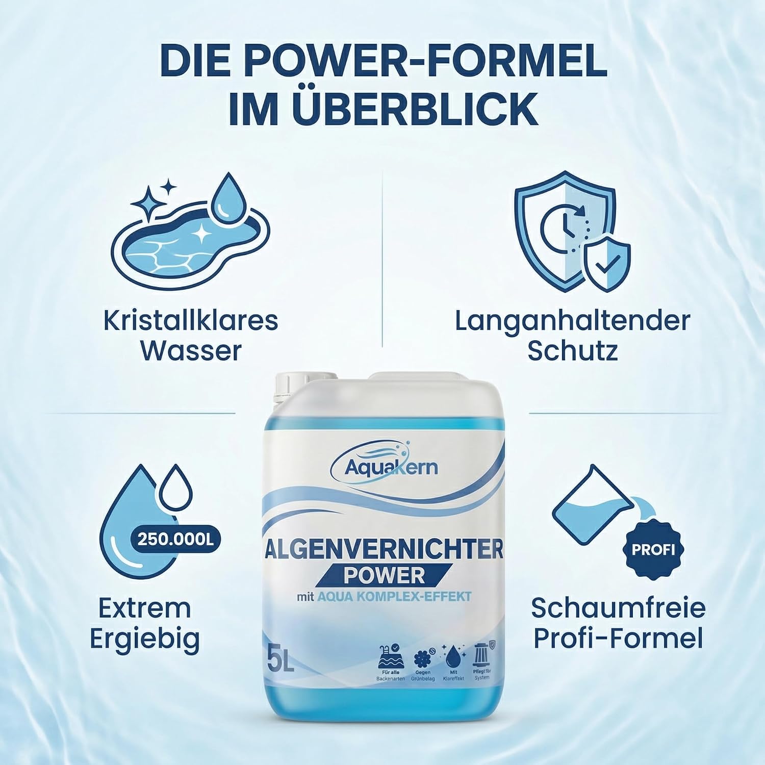 Detalle de Aquakern Algenvernichter Pool Power 5L mit Aqua KLAR KOMPLEX – für über 250.000 Liter