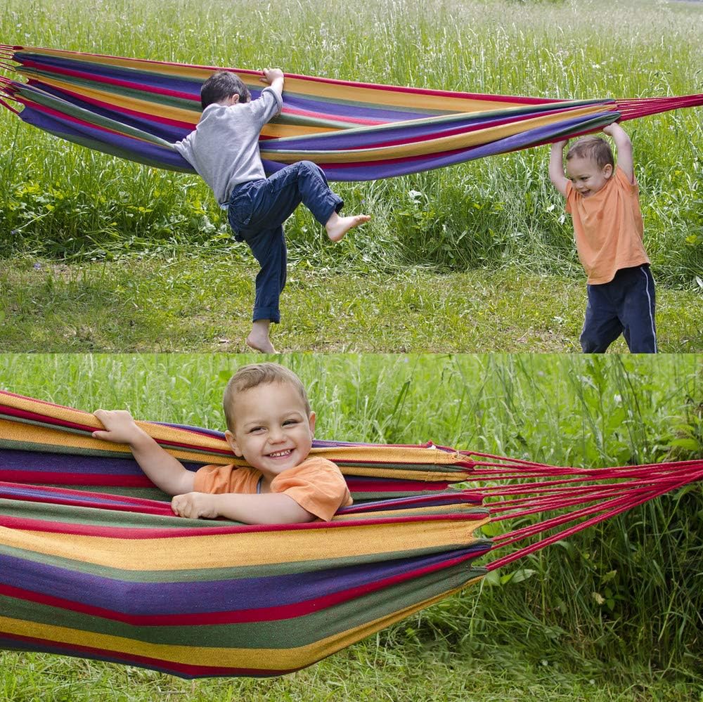 Detalle de FORYNXHWIN Cotton Hammock – 190x100cm Outdoor Single Hammock with Travel Bag