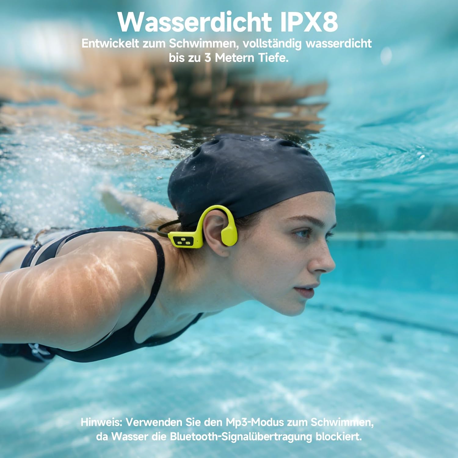 Detalle 2 de sunvito Knochenschall-Kopfhörer Schwimmen – Bluetooth 5.4, IPX8, 8 GB Speicher, Open-Ear