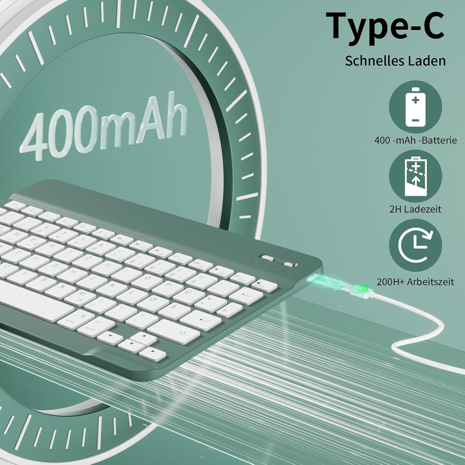Thumbnail 2 de ZOYU Hülle mit Tastatur für iPad 11. Generation (A16) 2025 und iPad 10. Generation (10,9 Zoll) – Nachtgrün