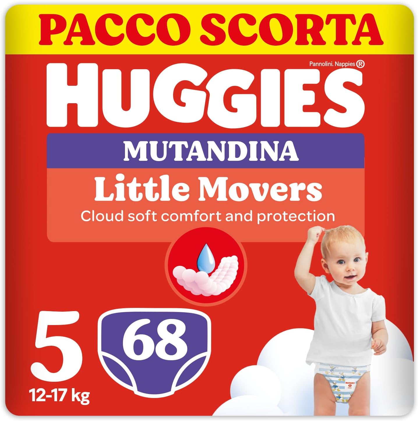 Detalle de Huggies Little Movers Mutandina Taglia 5 (12-17 kg) – Pacco Scorta 68 Pz, Ultra assorbente