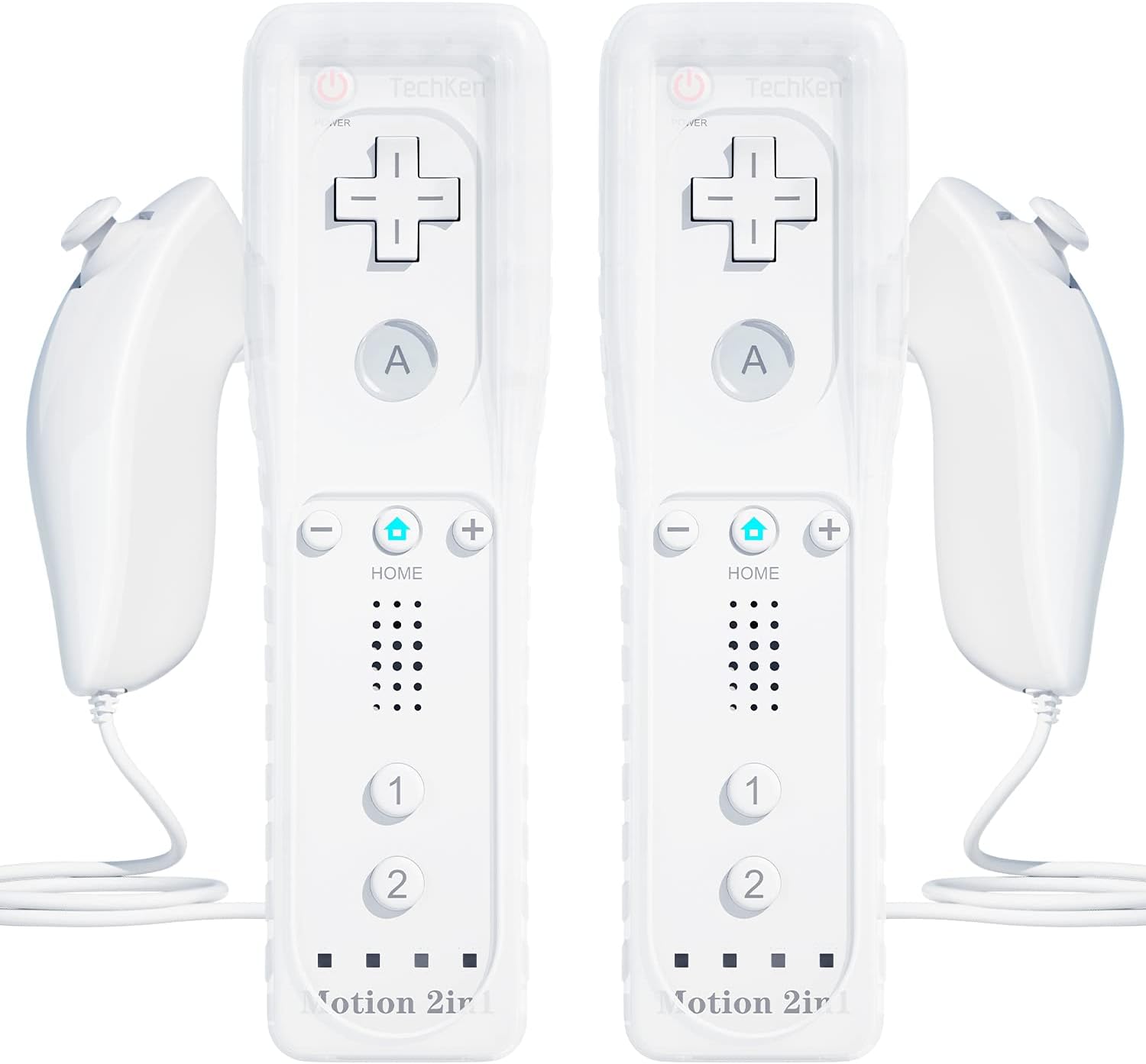 Detalle de TechKen 2 Sets Remote Controller for Wii with Built-in Motion Plus and Nunchuck (White)