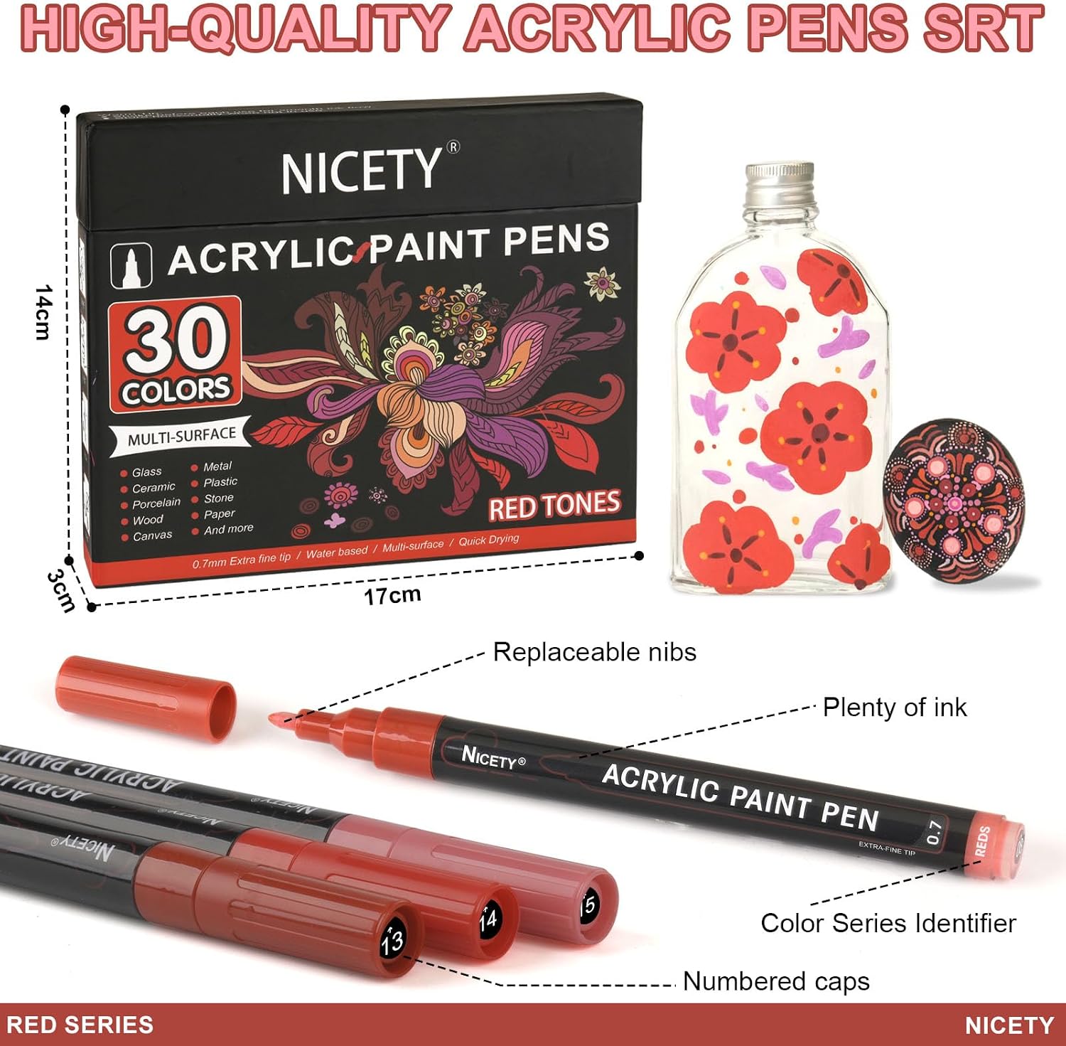 Thumbnail 5 de NICETY 30Pcs Acrylic Paint Pens Red