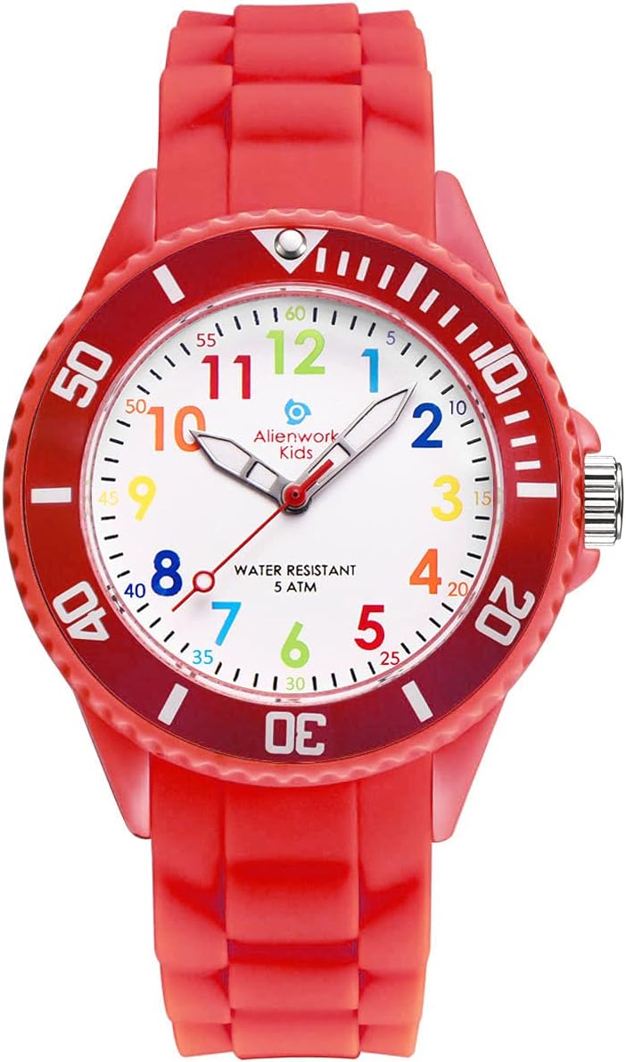 Alienwork Kids Orologio di Apprendimento per Bambini – Impermeabile 5 ATM, quadrante colorato