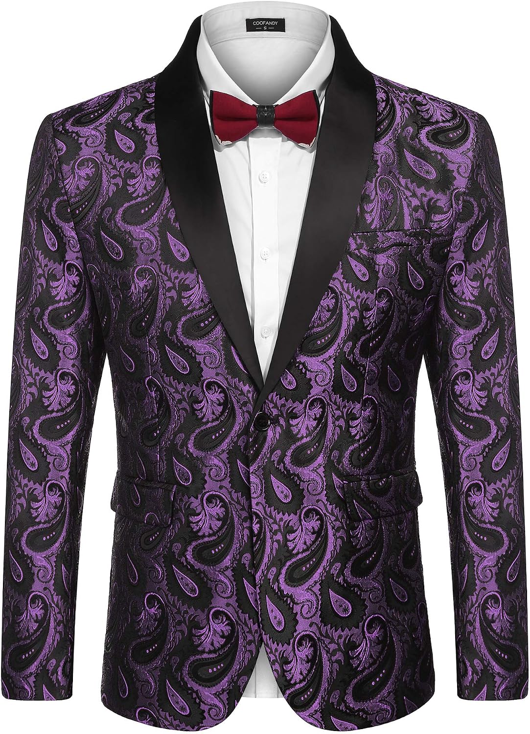 Detalle de COOFANDY ZTJ007662 Floral Tuxedo Jacket with Paisley Pattern and Shawl Lapel