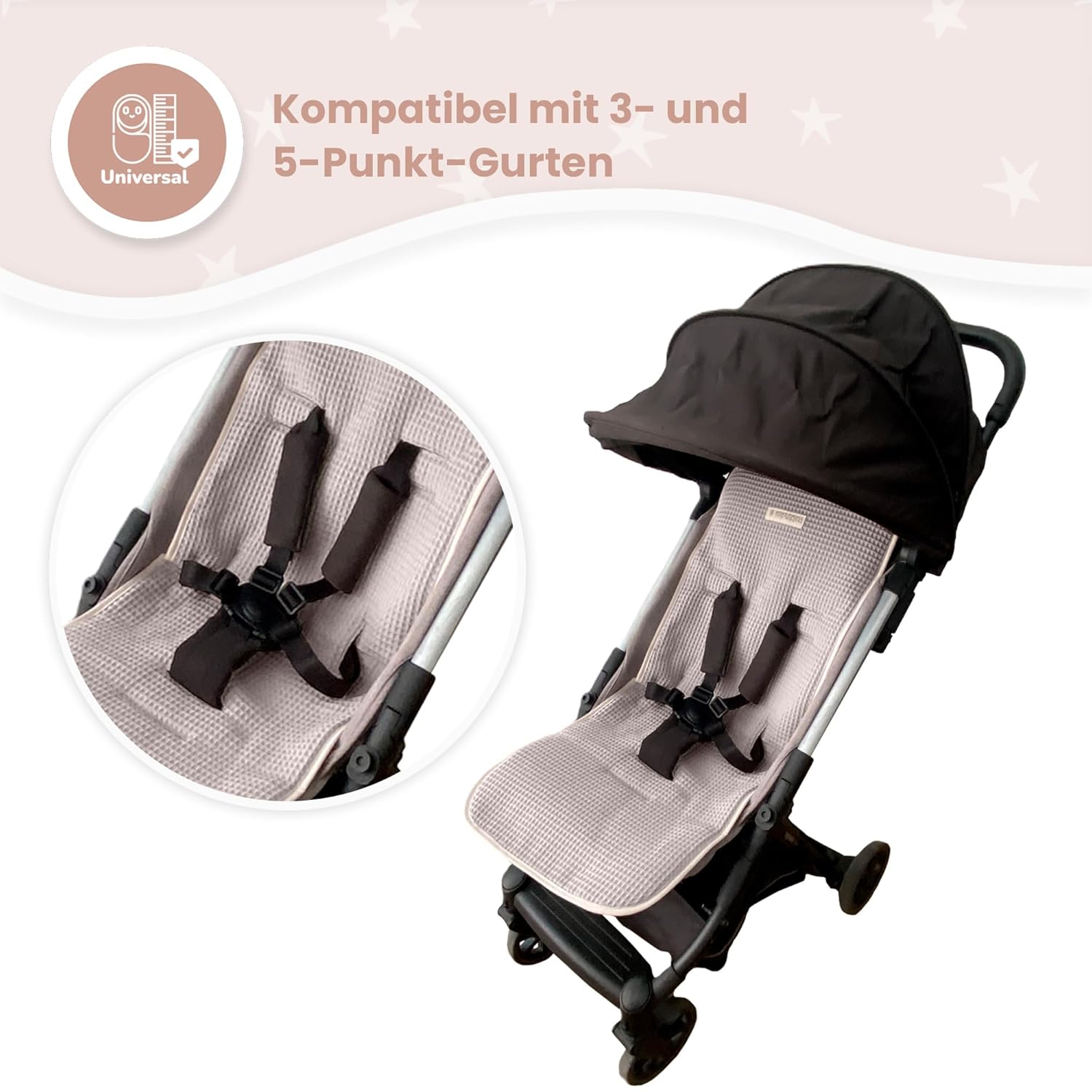 Detalle de MIMUSELINA Kinderwagen Sitzauflage Universal aus 100% Baumwolle OEKO-TEX – atmungsaktiv, waschbar, 34 × 84 cm