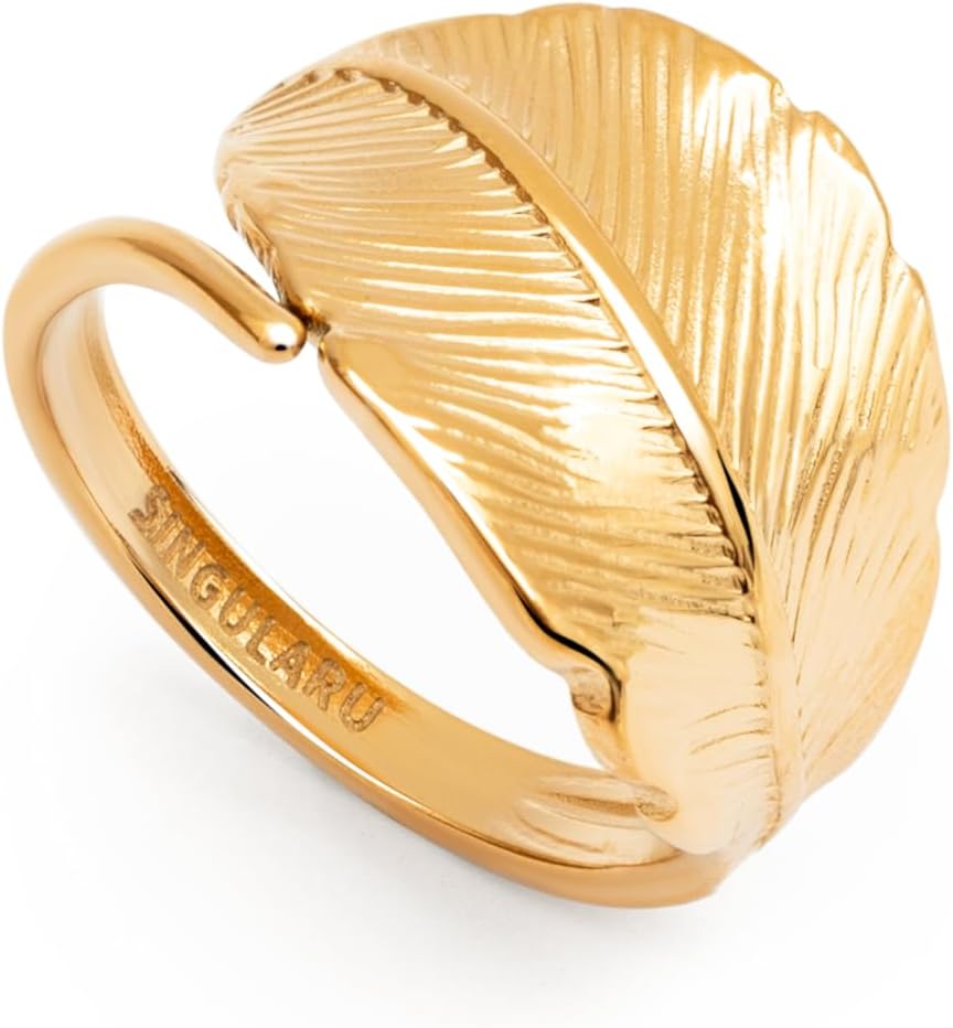 Detalle de SINGULARU - Anello Foglia: stile regolabile in acciaio placcato oro 18KT
