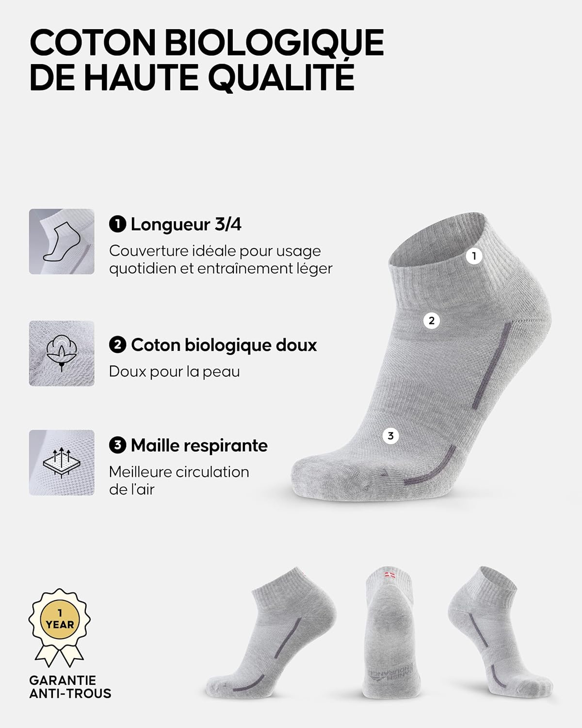 Detalle de DANISH ENDURANCE chaussettes sport en coton bio