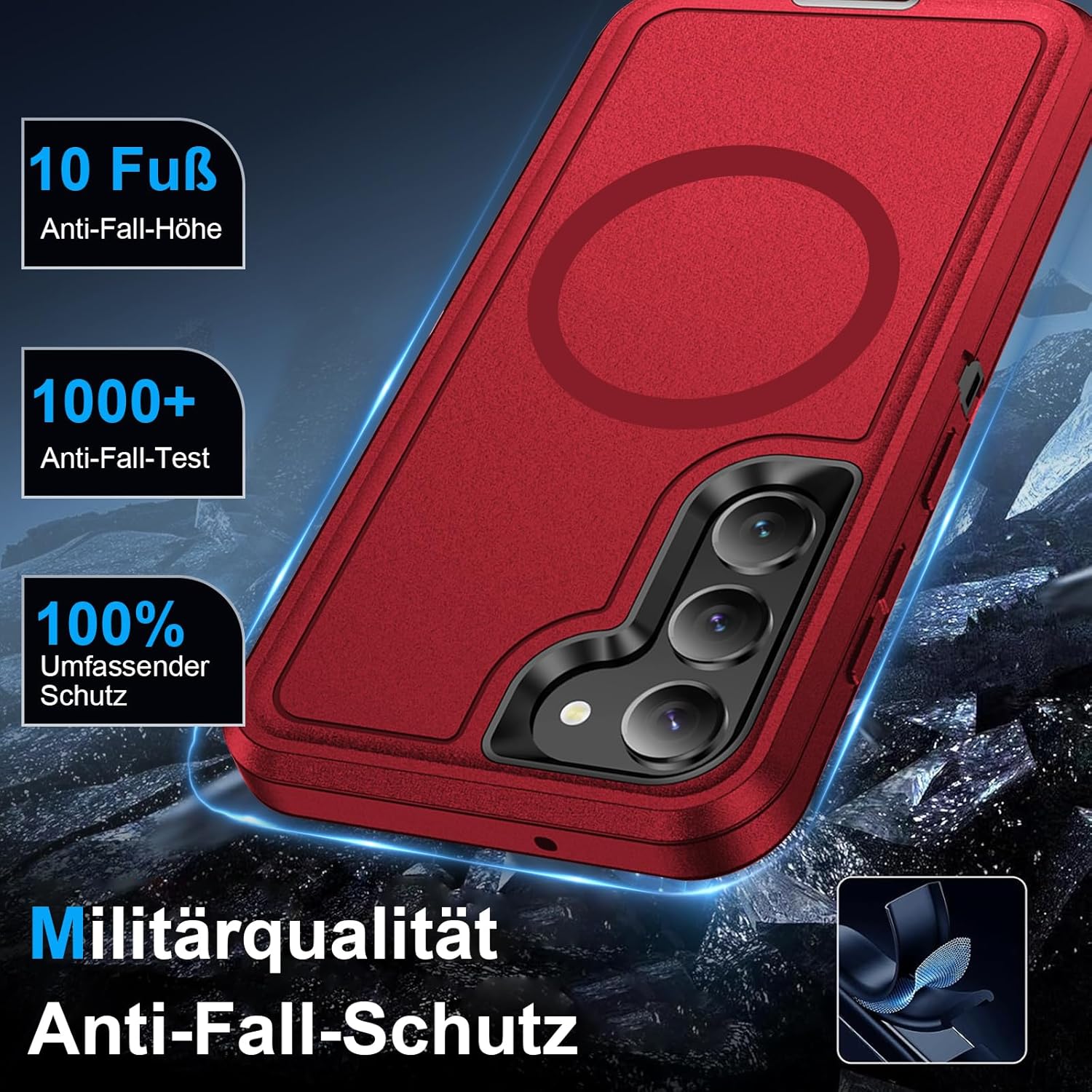 Thumbnail 1 de Handyhülle für Samsung Galaxy S23 Plus 5G: 360° stoßfeste Panzerhülle mit Displayschutz & Magnetring (Rot)