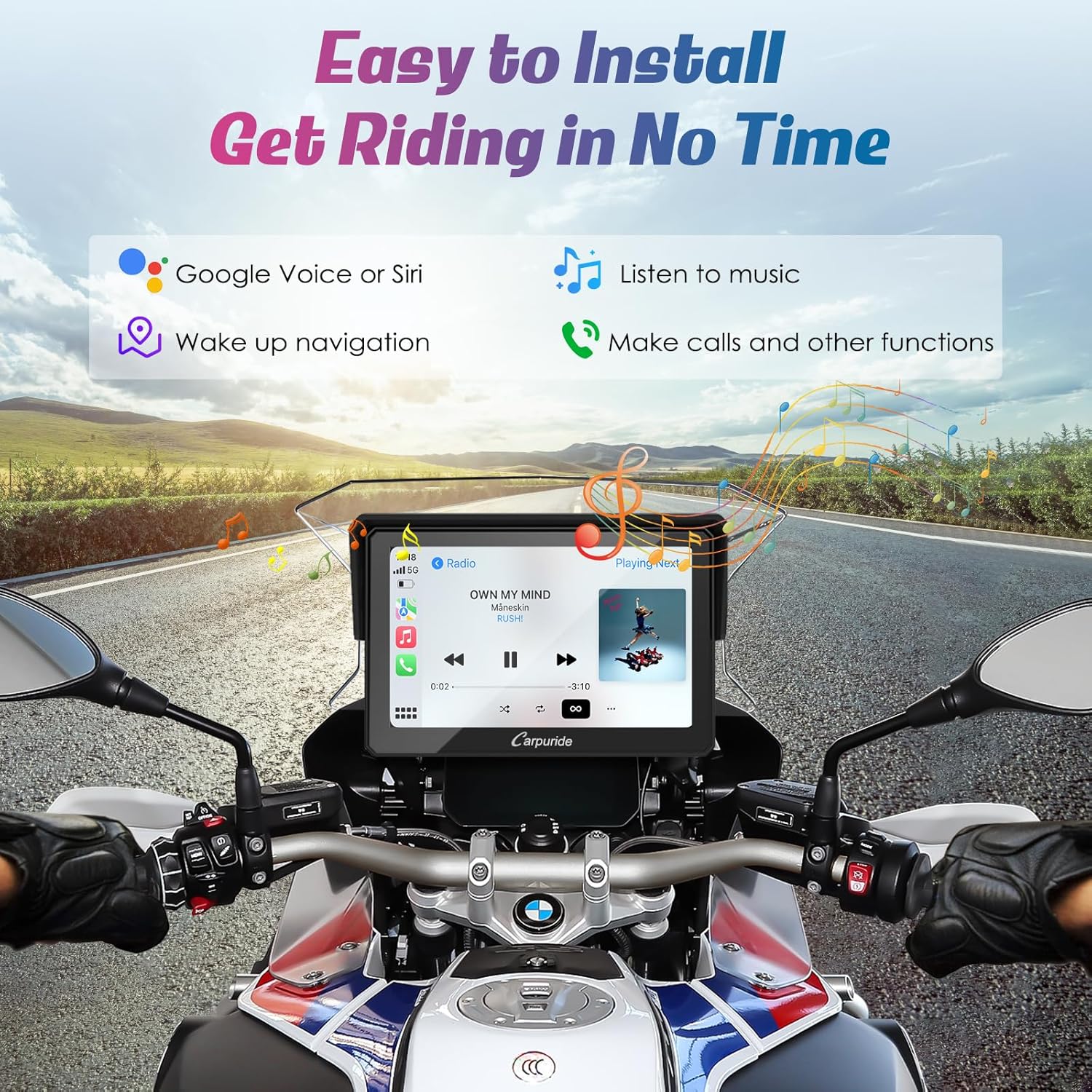 Detalle de Carpuride W502b Motorcycle CarPlay Screen for BMW (R1200GS / R1250GS / S1000XR) with 5-Inch IPS Touchscreen