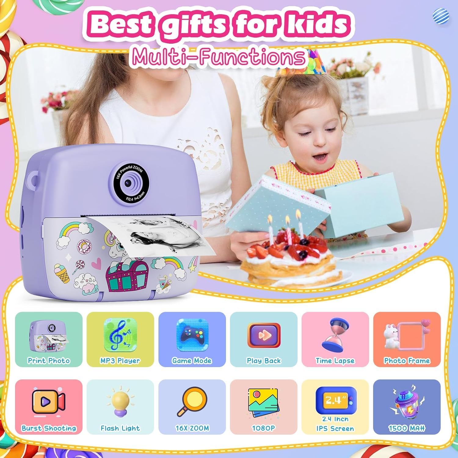 Detalle 2 de Sofortbildkamera Kinder 1080P HD mit Druck