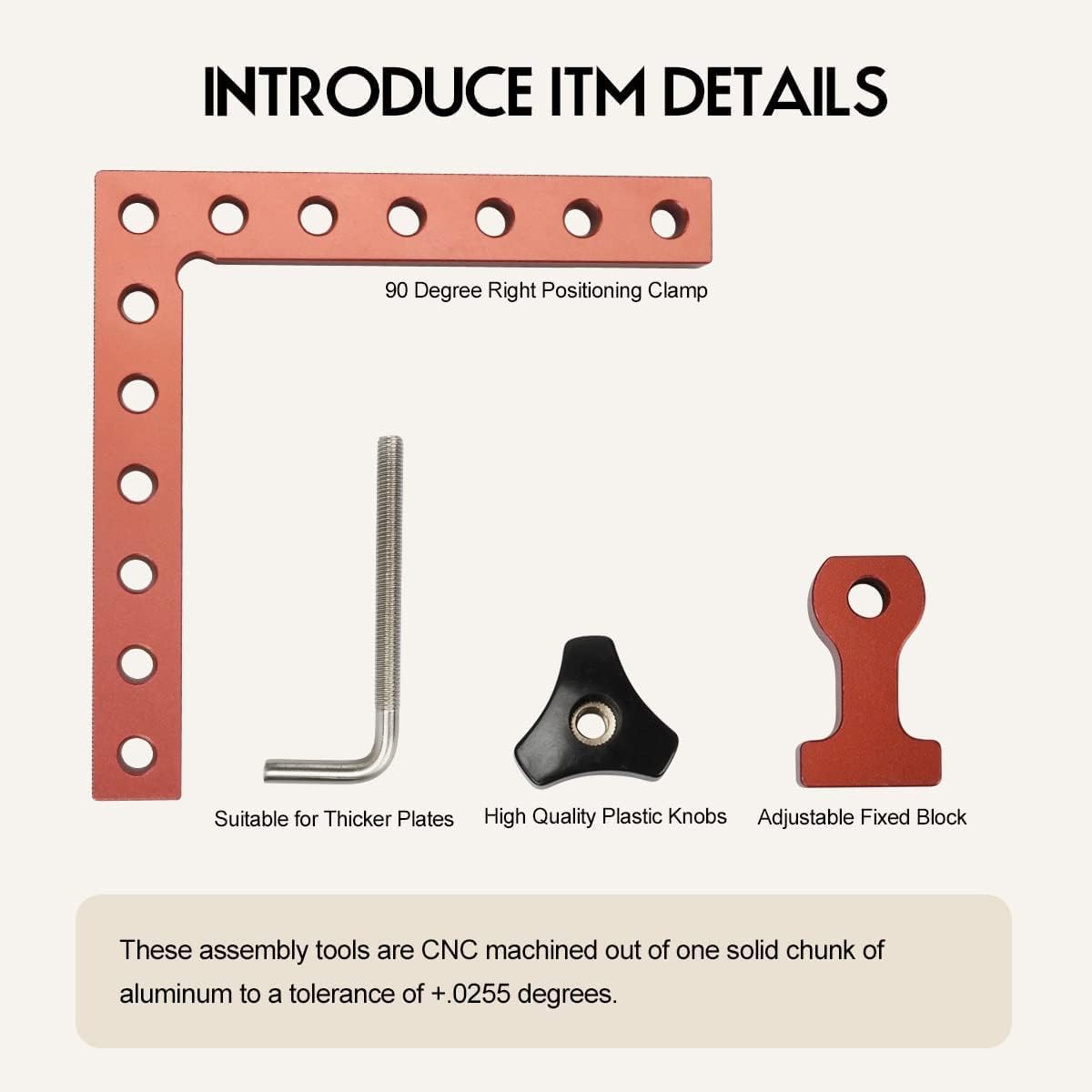 Detalle de 90 Degree Cabinet Clamp Corner Square (5.5 in x 5.5 in) Aluminum Alloy & Stainless Steel, Right-Angle Woodworking Clamp Tool (4-pack)