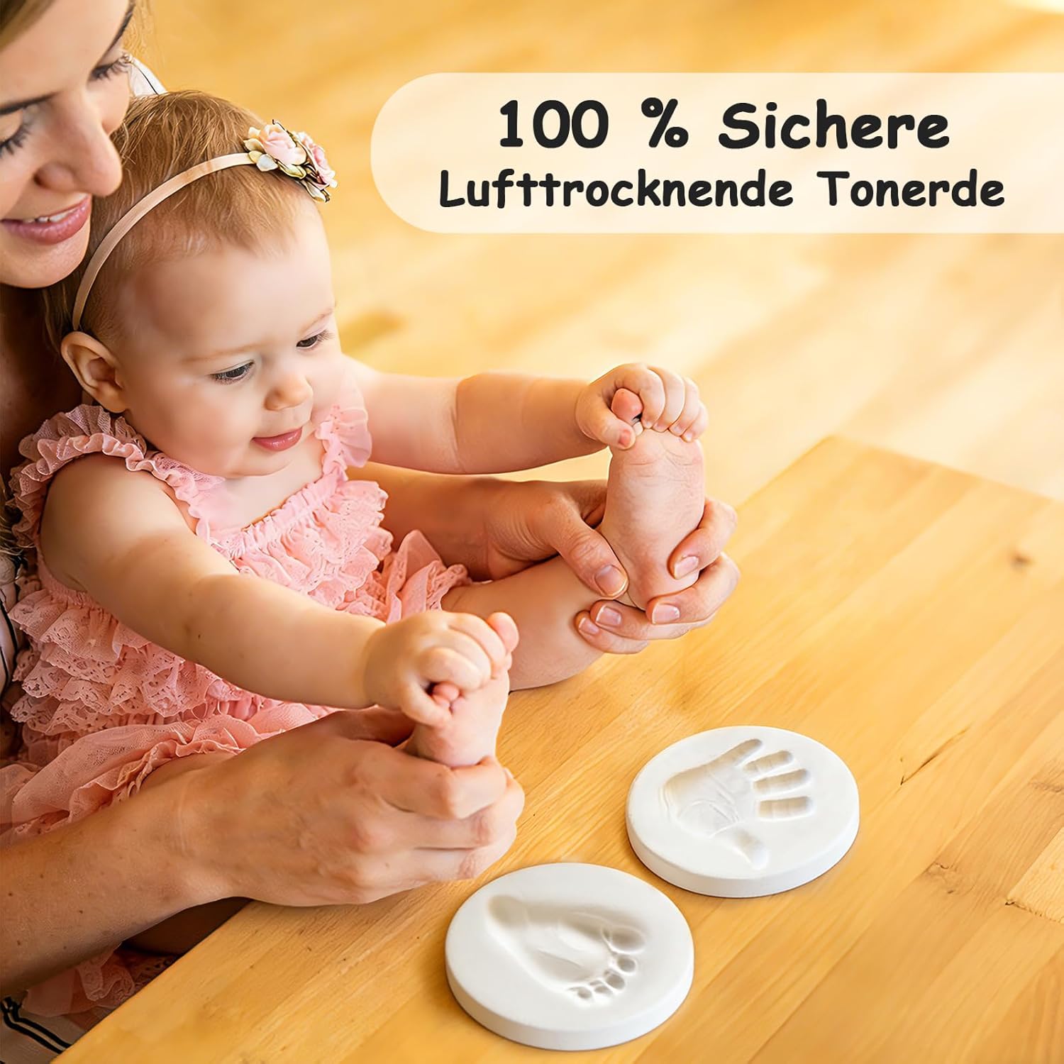 Thumbnail 2 de Yiukou Baby-Handabdruck- und Fußabdruck‑Set: personalisierter Erinnerungsrahmen aus Eiche