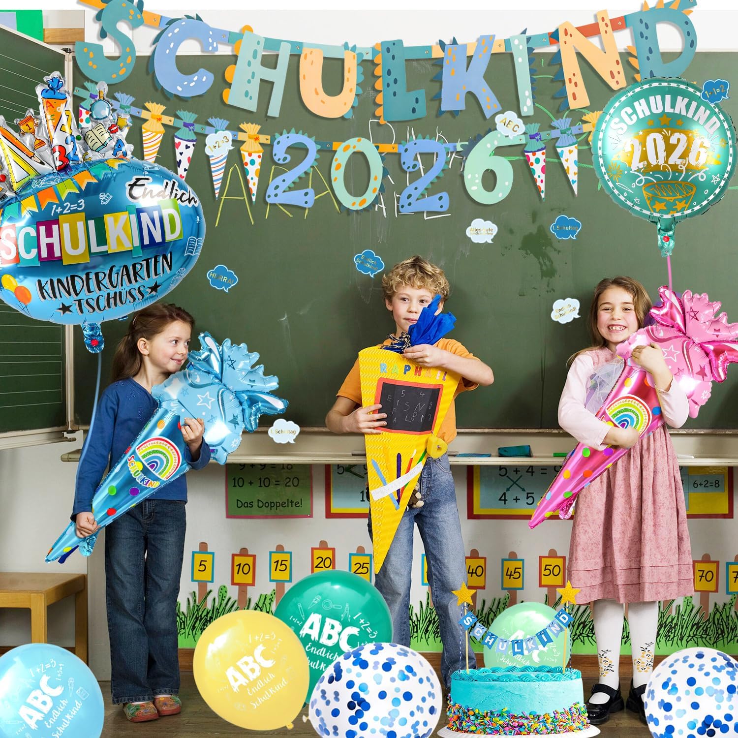 Thumbnail 5 de iZoeL SCHULKIND 2026 Deko zur Einschulung für Jungen – Girlande, Zuckertüten-Deko, Folienballon, Luftballons & Konfetti