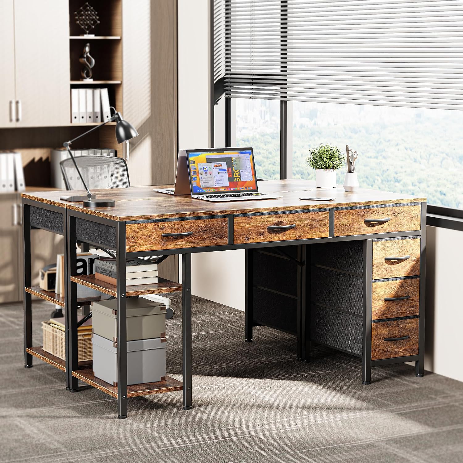 Thumbnail 1 de Huuger Computer Desk with 6 Drawers, Reversible Shelves, Rustic Brown, 47-Inch