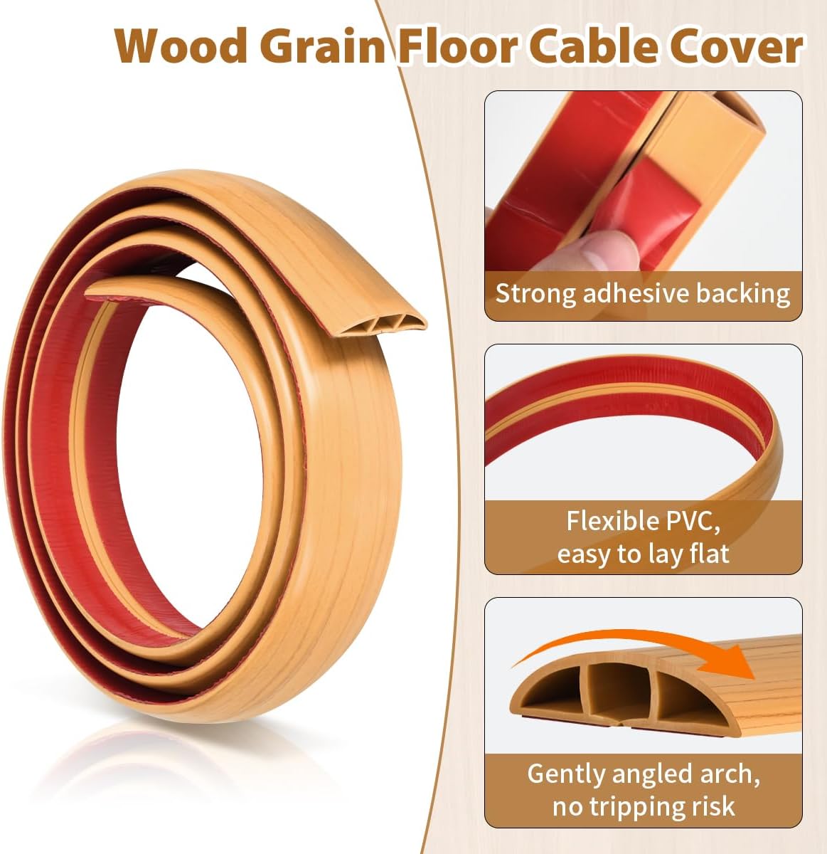 Detalle de 2m Wood Grain Floor Cable Cover: Self-Adhesive, 2M x 50mm Cable Tidy Protector