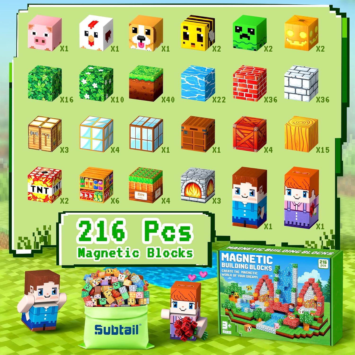 Thumbnail 4 de Subtail 216 Piezas bloques magnéticos para niños