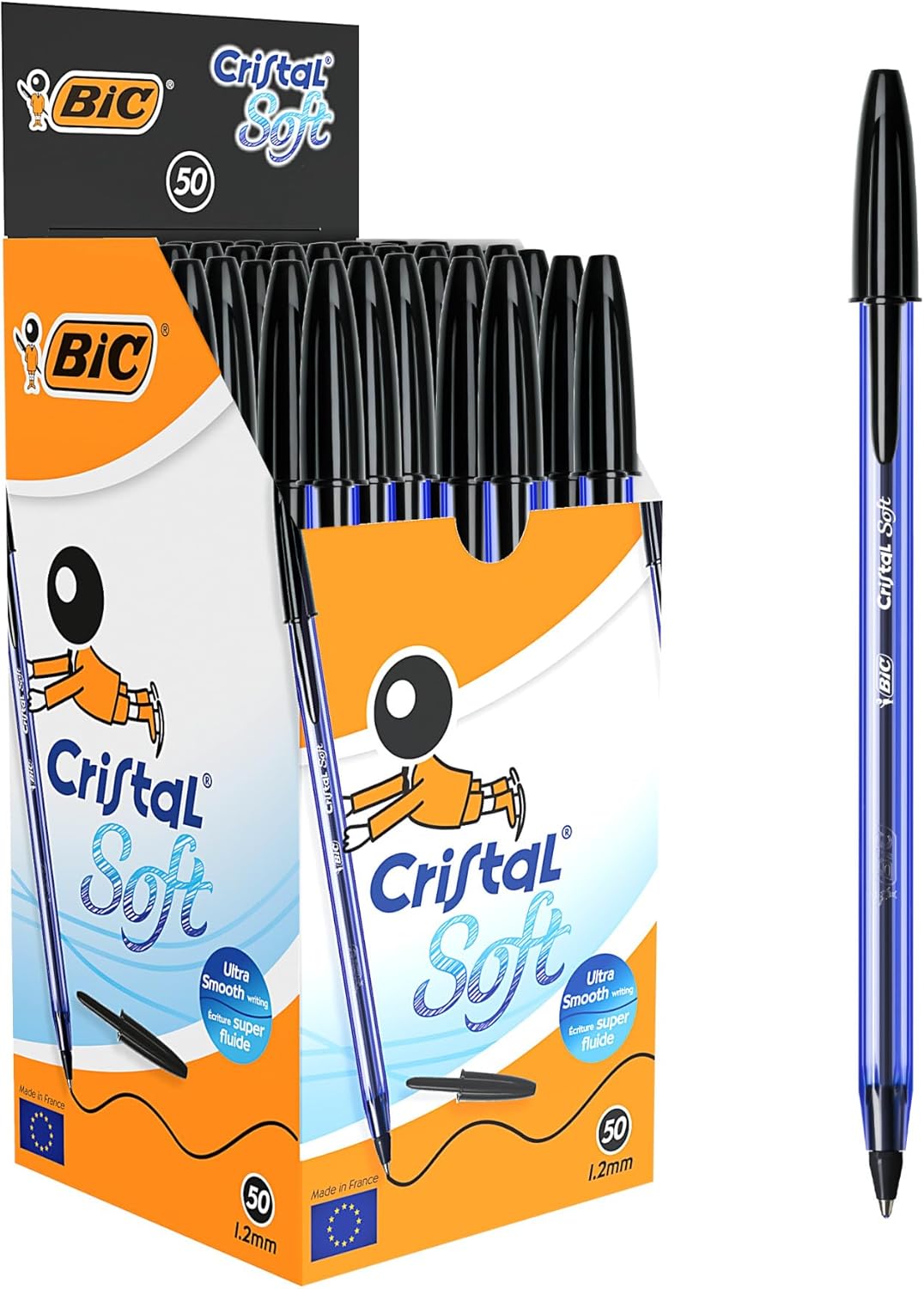 Detalle de BIC 921263 Crystal Soft Ballpoint Pens – Non-Retractable, Box of 50
