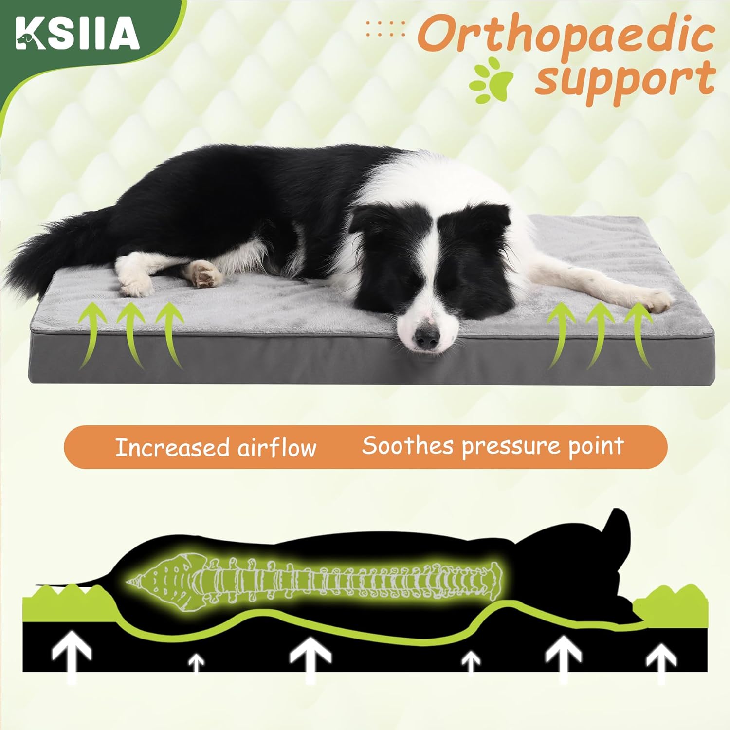 Thumbnail 1 de KSIIA Large Washable Orthopedic Dog Crate Bed (Grey), 88x55x7cm