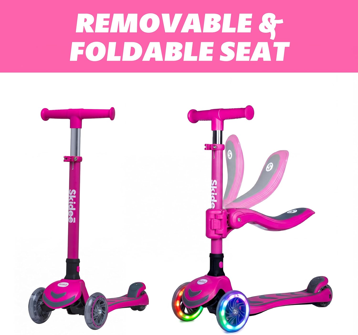 Thumbnail 5 de SKIDEE SP3 2-in-1 Kids Kick Scooter (Ages 3–5) with Foldable 3-Wheel Design, Seat, Adjustable Handlebar & LED Wheels