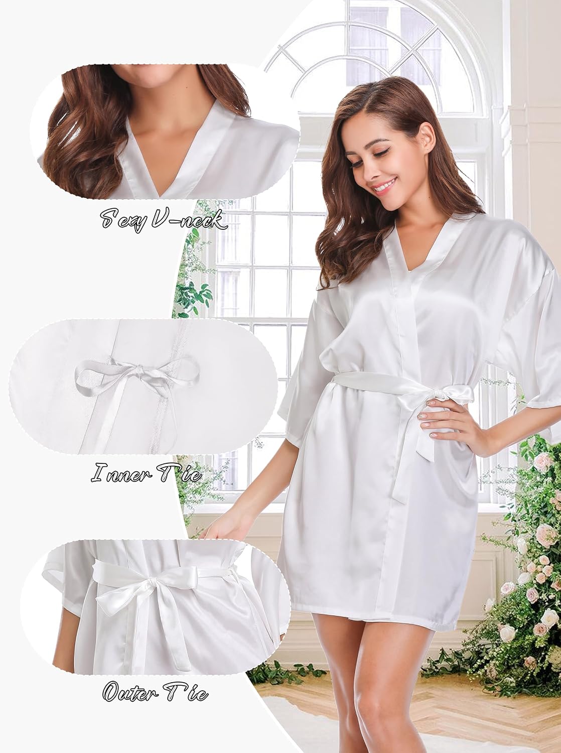 Detalle 2 de Wikoan Peignoir Satin femme Taille S (175 cm) 🧖♀