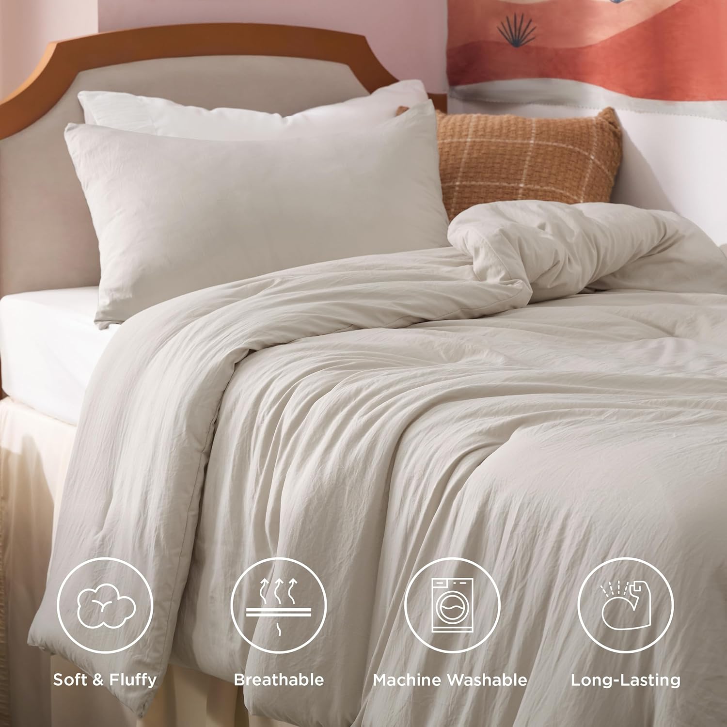 Detalle de Bedsure BB349B2 Twin Comforter Set, Beige Polyester, 2-Piece