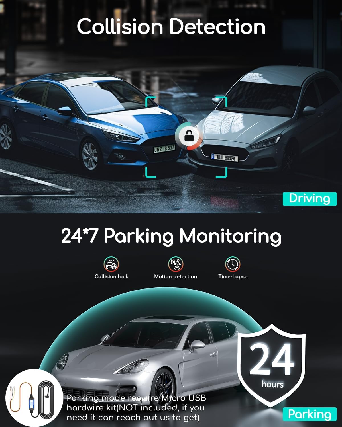 Thumbnail 6 de COOAU Dual Dash Cam 2.5K front and 1080P interior
