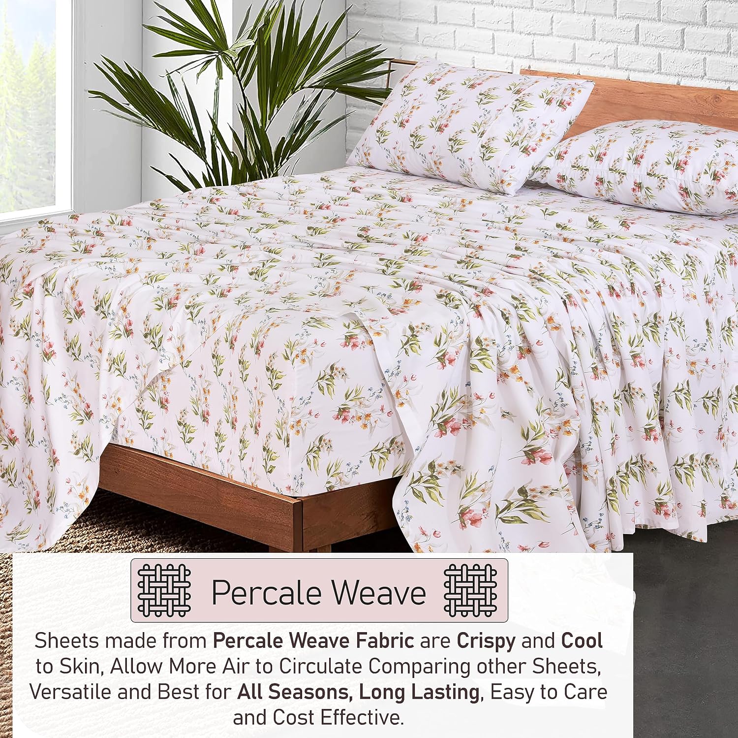 Thumbnail 3 de RUVANTI 100% Cotton Sheets – Queen Percale Bedding with Floral Bliss Design