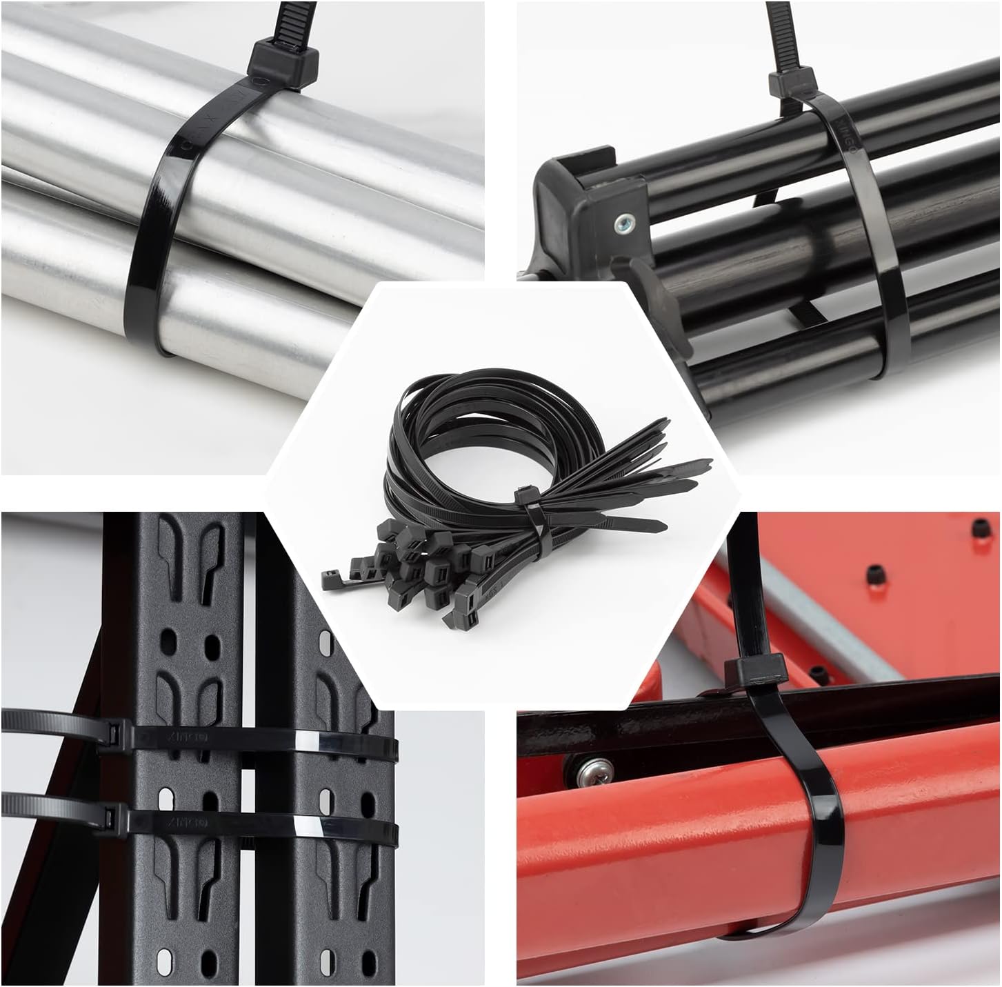 Detalle de XINGO Lang Kabelbinder 100 Stück – 300 mm x 9 mm, Zugfestigkeit 80 kg, UV-beständig
