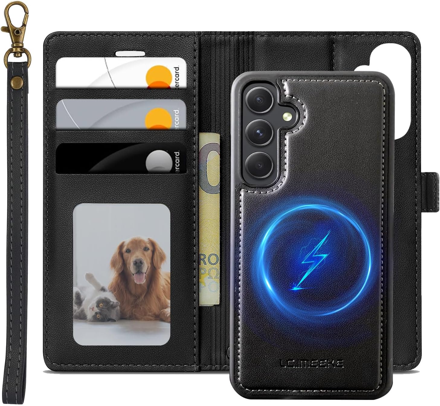 XTCASE Magnétique Coque 2 en 1 pour Samsung Galaxy A55 5G – Étui portefeuille en PU noir