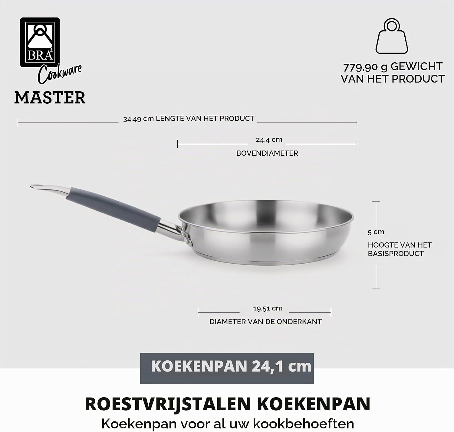Detalle de BRA Master koekenpan 24 cm van 18/10 roestvrij staal, Full Induction