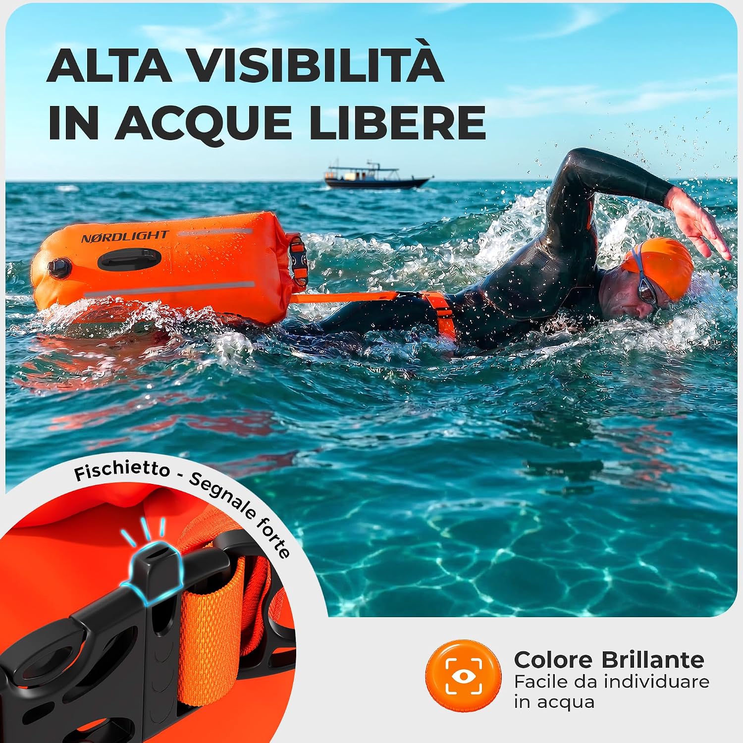 Detalle de Nordlight Boa Nuoto Acque Libere - Dry Bag Pull Buoy: Sicurezza, Visibilità e Praticità per Triathlon e Nuoto Open Water