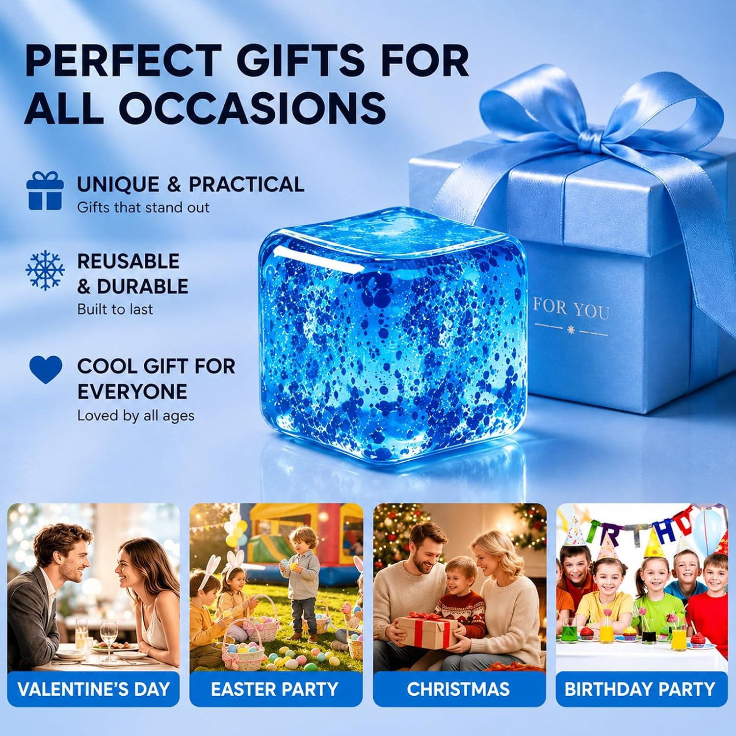 Thumbnail 6 de Stress Cube Squishy Stress Ball: Glitter Ice Cube (2.17in) in Blue