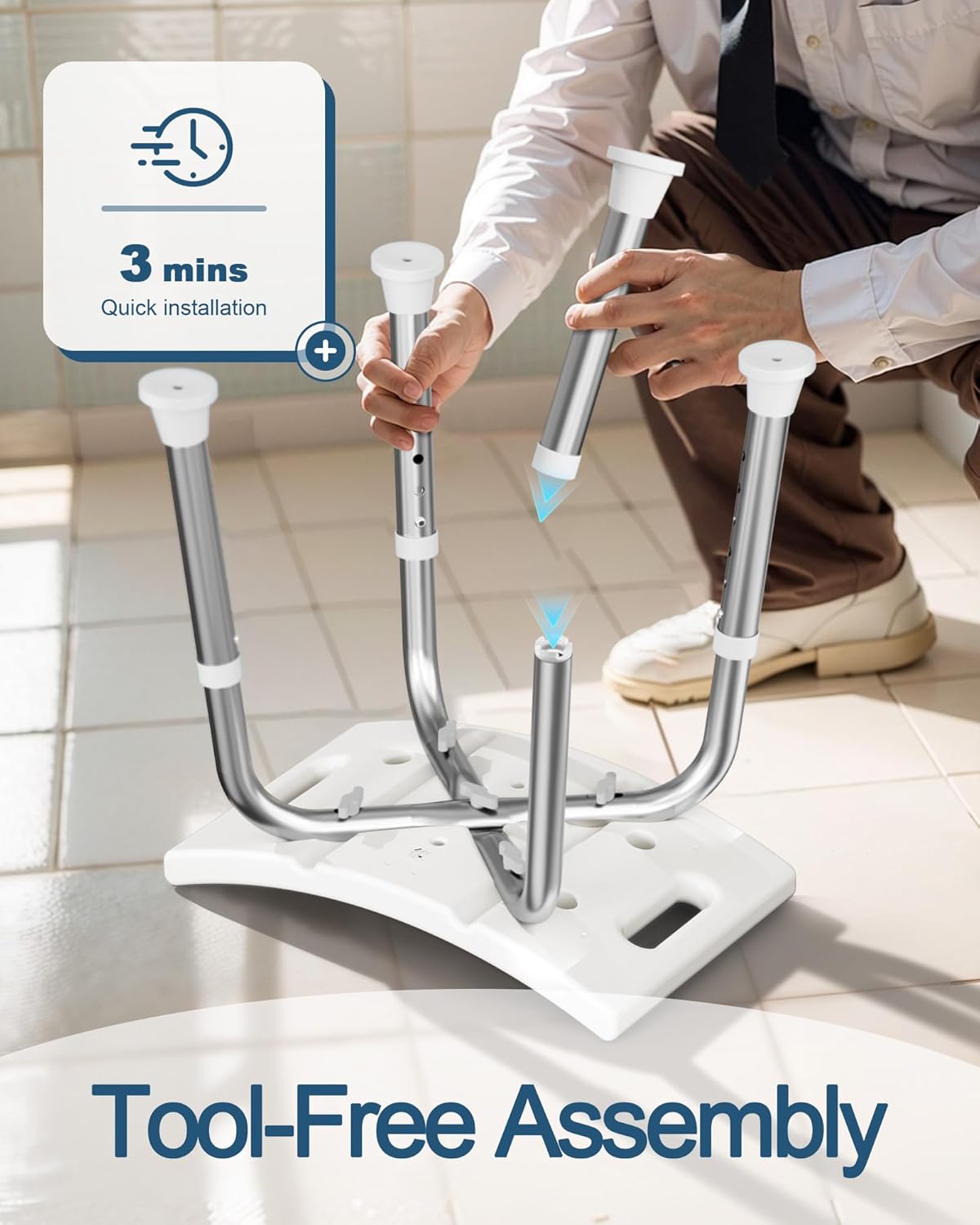 Detalle 2 de HOMLAND Shower Chair for Inside Shower — 400 lbs Adjustable Bath Stool with Suction Feet