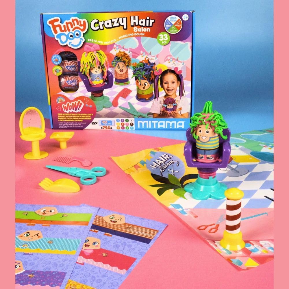 Detalle 1 de Mitama Funny Doo – Kit de Jeu de Coiffeur avec 15 Pots de pâte à modeler et Accessoires
