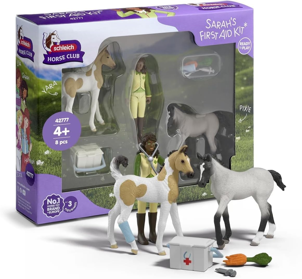 Detalle de Schleich Horse Club Sarah : kit de premiers secours 42777 avec 2 poulains et coffret 8 pièces dès 5 ans