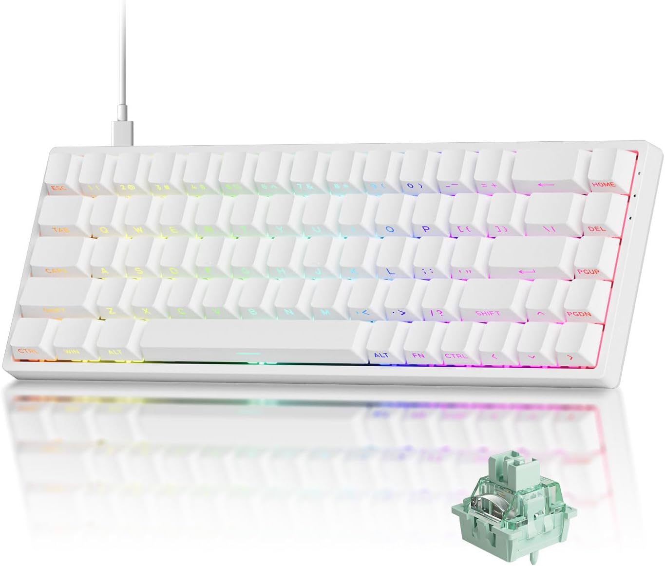Detalle de MONSGEEK FUN68 HE — Clavier gaming filaire 65% avec déclenchement rapide à 0,005 mm et éclairage RGB