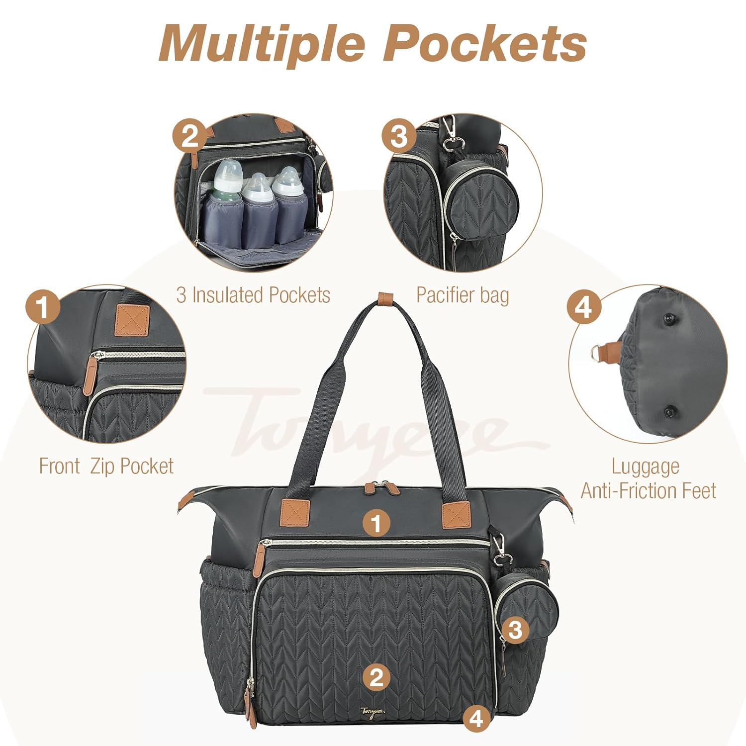 Thumbnail 2 de Tonyeee Wickeltasche mit Schnullertasche und Wickelunterlage – Wickelrucksack mit vielen Fächern und isolierten Taschen