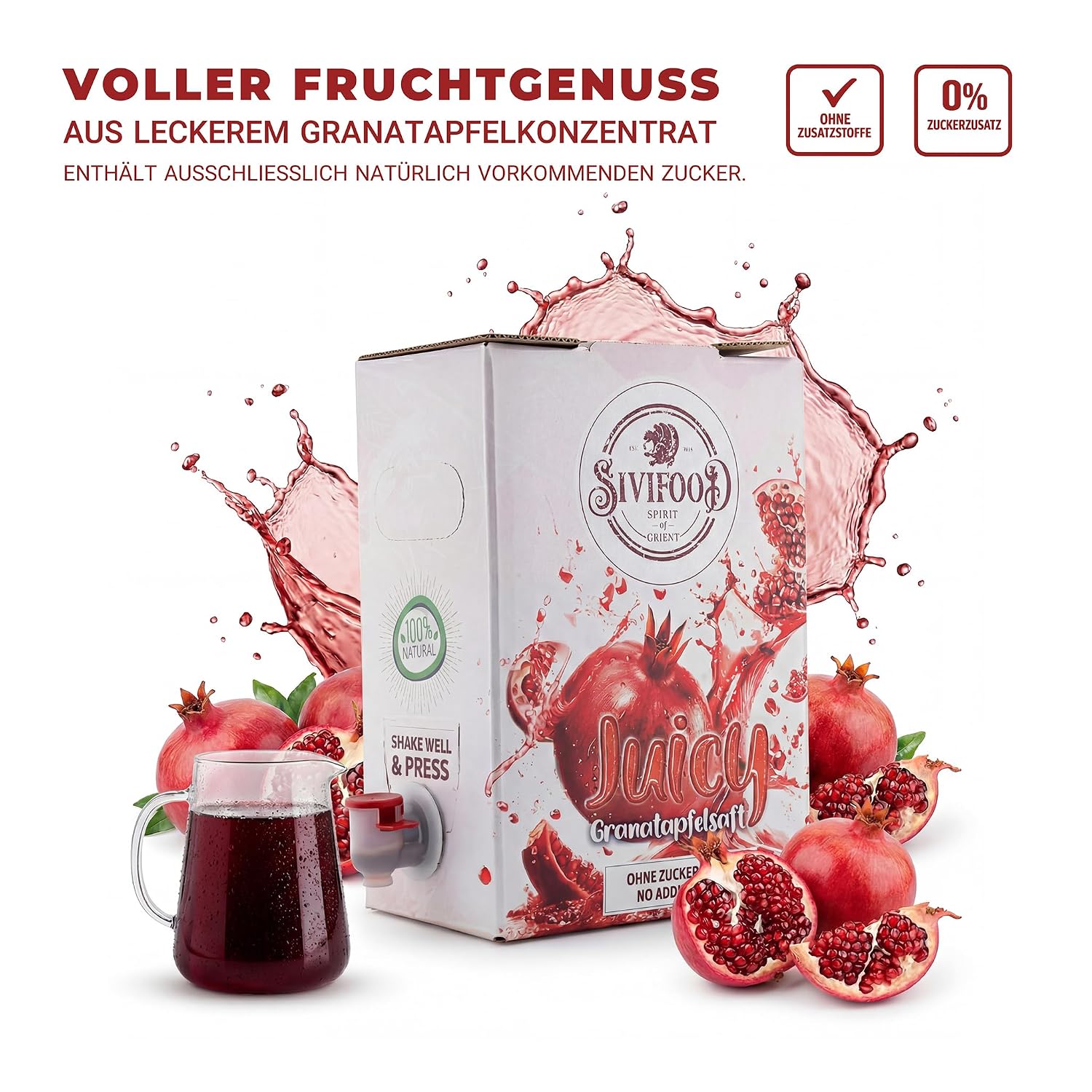Thumbnail 4 de SIVIFOOD Granatapfelsaft 3 Liter [Vorteilspack] – Fruchtiger Granatapfelsaft aus Konzentrat, ohne Zuckerzusatz